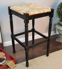 Plow &amp; Hearth Kitchen &amp; Bar Stools | Indoor Living 29"-High Counter Stool With Handwoven Rush Seat - Antique Black
