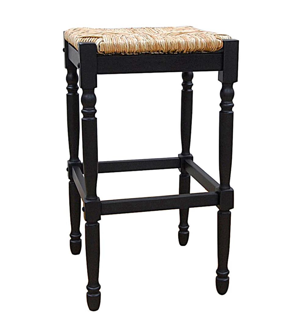 Plow &amp; Hearth Kitchen &amp; Bar Stools | Indoor Living 29"-High Counter Stool With Handwoven Rush Seat - Antique Black