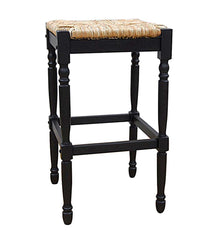 Plow &amp; Hearth Kitchen &amp; Bar Stools | Indoor Living 29"-High Counter Stool With Handwoven Rush Seat - Antique Black