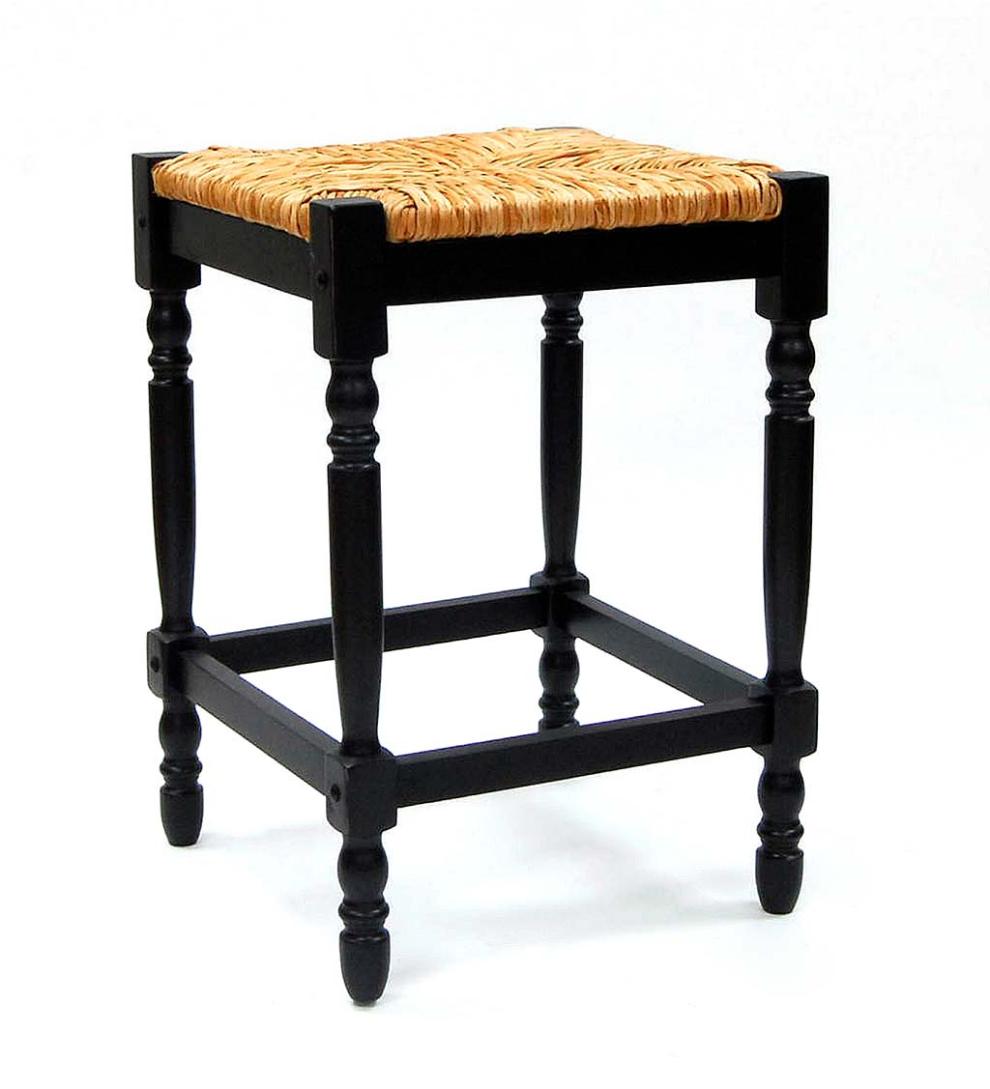 Plow &amp; Hearth Kitchen &amp; Bar Stools | Indoor Living 24"-High Counter Stool With Handwoven Rush Seat - Antique Black