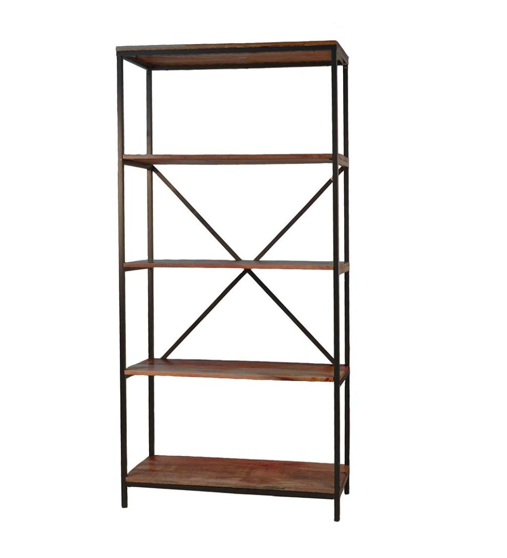 Plow &amp; Hearth Home Office | Indoor Living 72"-High Five-Shelf Wood And Metal Bookcase - Chestnut