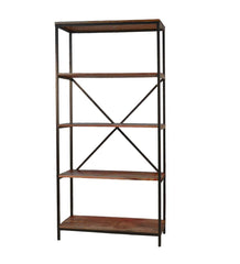 Plow &amp; Hearth Home Office | Indoor Living 72"-High Five-Shelf Wood And Metal Bookcase - Chestnut