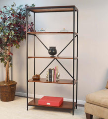 Plow &amp; Hearth Home Office | Indoor Living 72"-High Five-Shelf Wood And Metal Bookcase - Chestnut