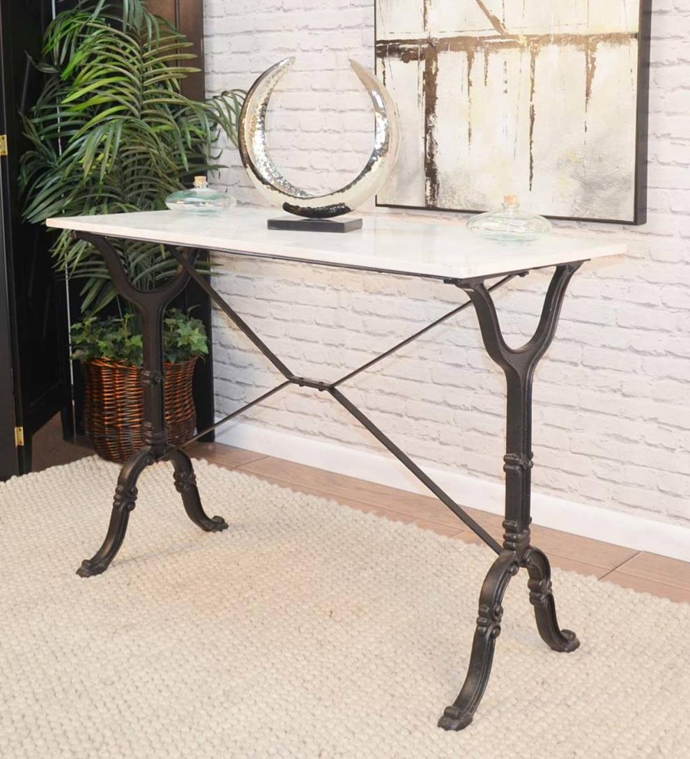Plow &amp; Hearth Home Office | Indoor Living 30"-High Marble-Top Cast Iron Console Table - White