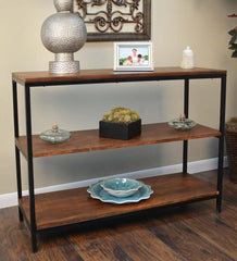 Plow &amp; Hearth Accent Tables | Indoor Living 30" High Three-Shelf Wood And Metal Bookcase/Console - Chestnut