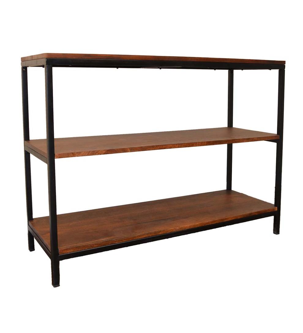 Plow &amp; Hearth Accent Tables | Indoor Living 30" High Three-Shelf Wood And Metal Bookcase/Console - Chestnut