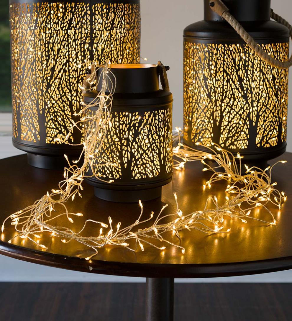 Plow &amp; Hearth Deck &amp; Patio Accents | Outdoor Living Electric Cluster Lights, 480 Warm White Leds On Bendable Wire, 10'L - Black