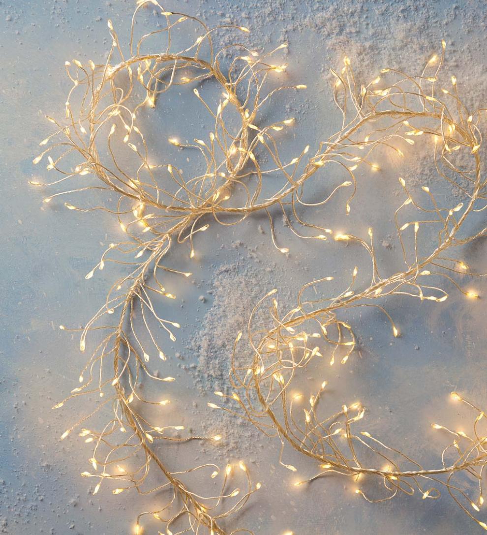 Plow &amp; Hearth Deck &amp; Patio Accents | Outdoor Living Electric Cluster Lights, 480 Warm White Leds On Bendable Wire, 10'L - Black