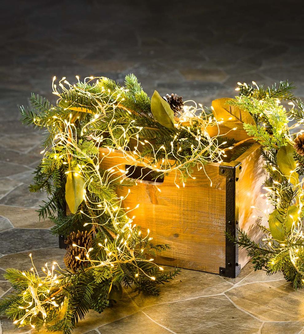 Plow &amp; Hearth Deck &amp; Patio Accents | Outdoor Living Electric Cluster Lights, 480 Warm White Leds On Bendable Wire, 10'L - Black