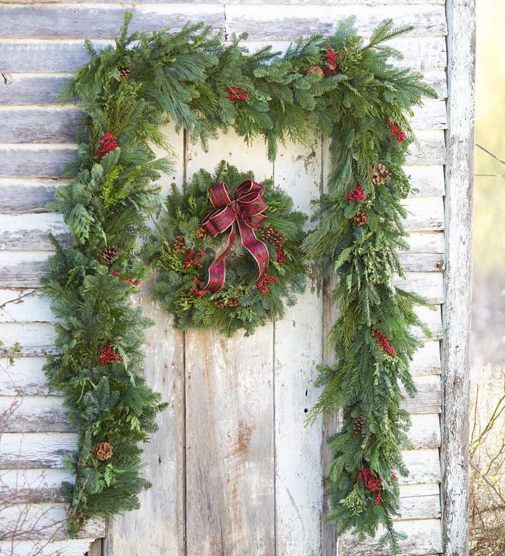 Plow &amp; Hearth Deck &amp; Patio Accents | Outdoor Living Holiday Woodland Evergreens 12'L Garland