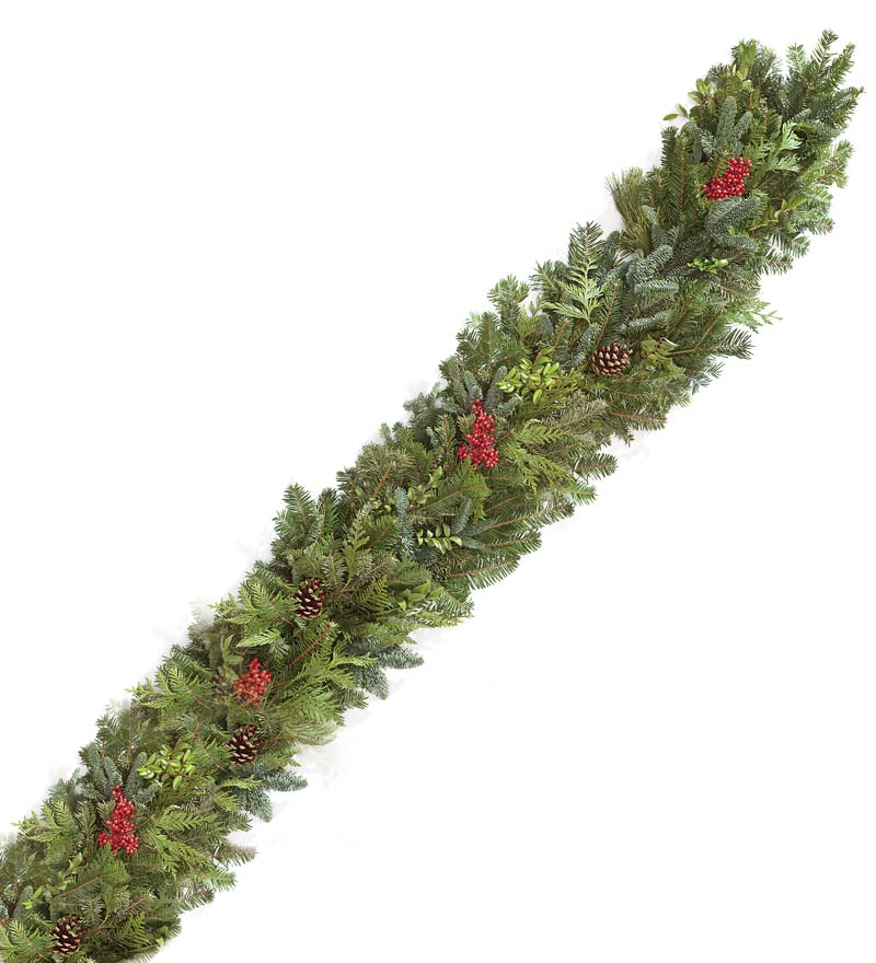 Plow &amp; Hearth Deck &amp; Patio Accents | Outdoor Living Holiday Woodland Evergreens 12'L Garland