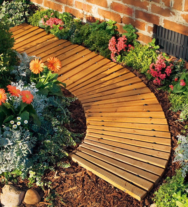Plow &amp; Hearth Pathways &amp; Stepping Stones | Yard &amp; Garden 6'L Roll-Out Curved Hardwood Pathway