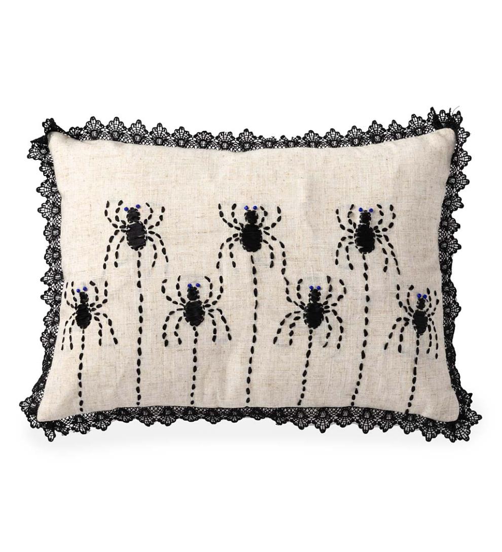 Plow &amp; Hearth Home Accents | Indoor Living Lighted Halloween Decorative Throw Pillow - Raven With Jack-O'-Lanterns