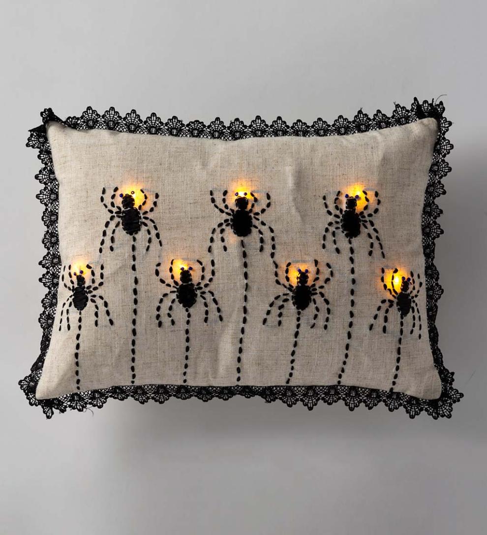 Plow &amp; Hearth Home Accents | Indoor Living Lighted Halloween Decorative Throw Pillow - Raven With Jack-O'-Lanterns