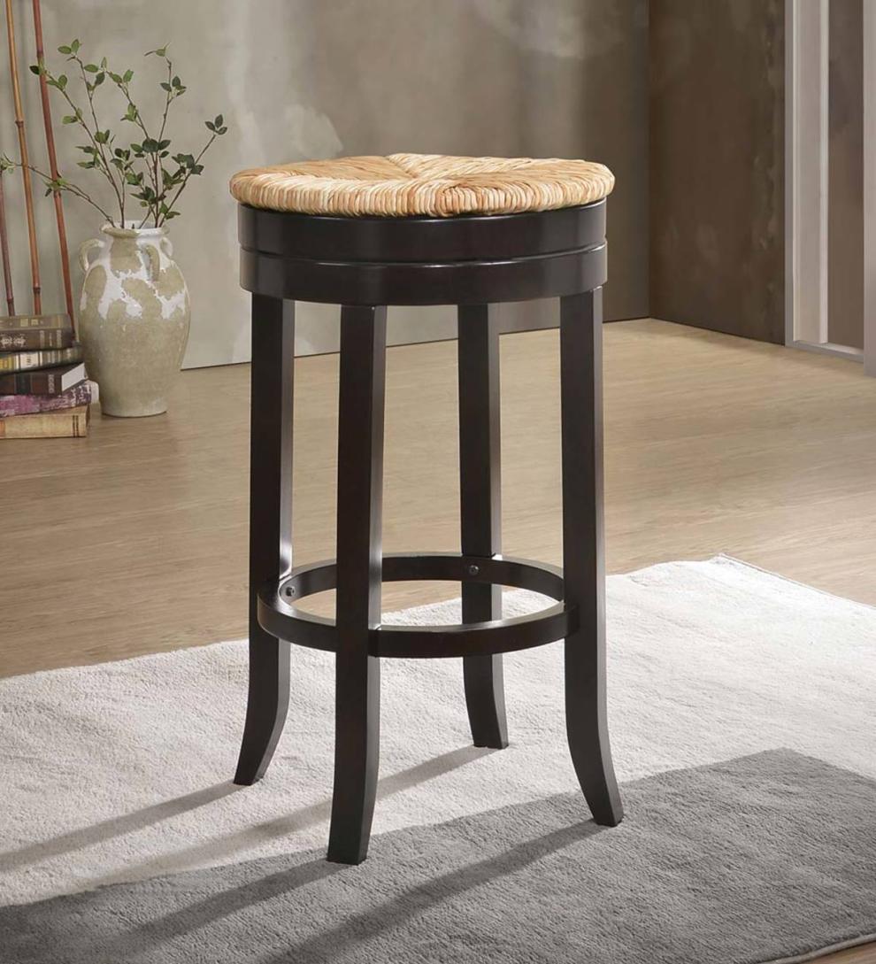 Plow &amp; Hearth Kitchen &amp; Bar Stools | Indoor Living 30" Round Rush Seat Swivel Bar Stool - Antique Black