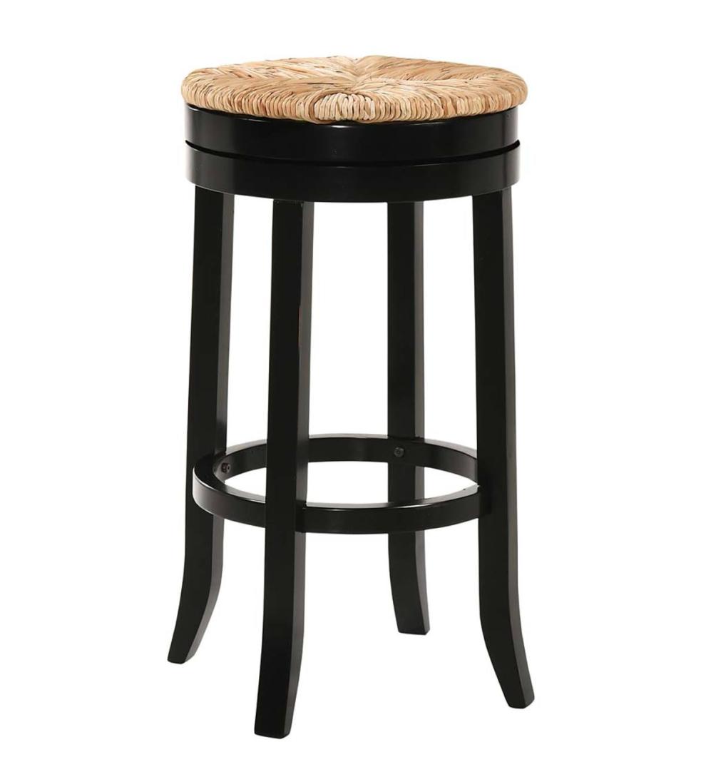 Plow &amp; Hearth Kitchen &amp; Bar Stools | Indoor Living 30" Round Rush Seat Swivel Bar Stool - Antique Black