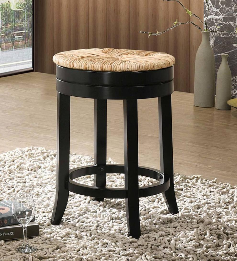 Plow &amp; Hearth Kitchen &amp; Bar Stools | Indoor Living 24" Round Rush Seat Swivel Counter Stool - Antique Black