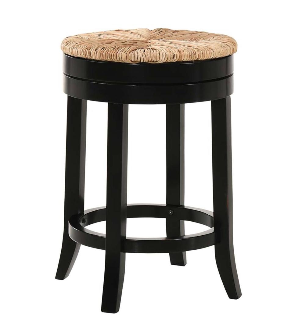 Plow &amp; Hearth Kitchen &amp; Bar Stools | Indoor Living 24" Round Rush Seat Swivel Counter Stool - Antique Black