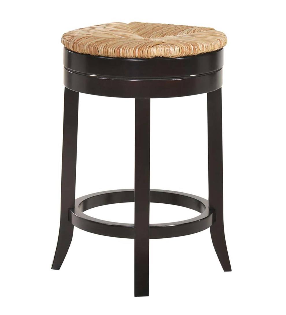 Plow &amp; Hearth Kitchen &amp; Bar Stools | Indoor Living 24" Round Rush Seat Swivel Counter Stool - Antique Black