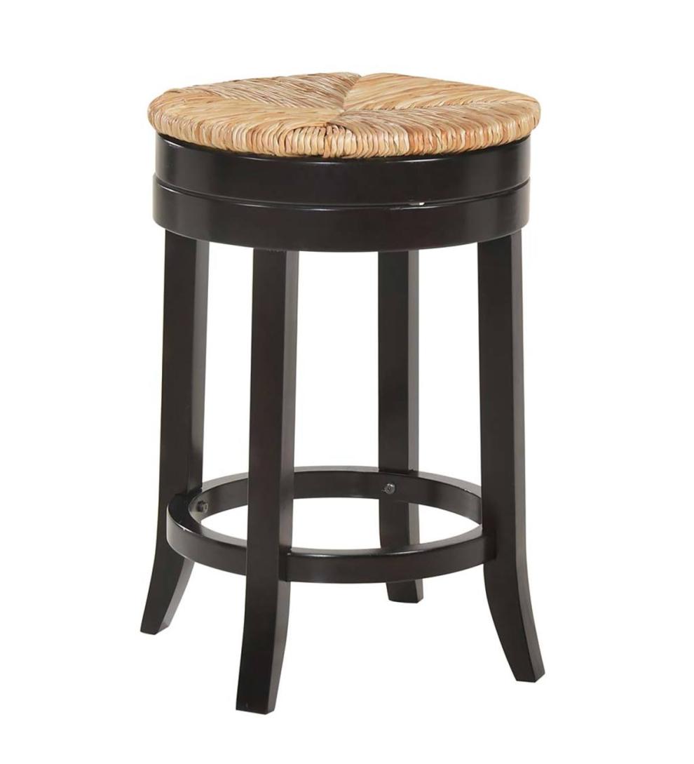 Plow &amp; Hearth Kitchen &amp; Bar Stools | Indoor Living 24" Round Rush Seat Swivel Counter Stool - Antique Black