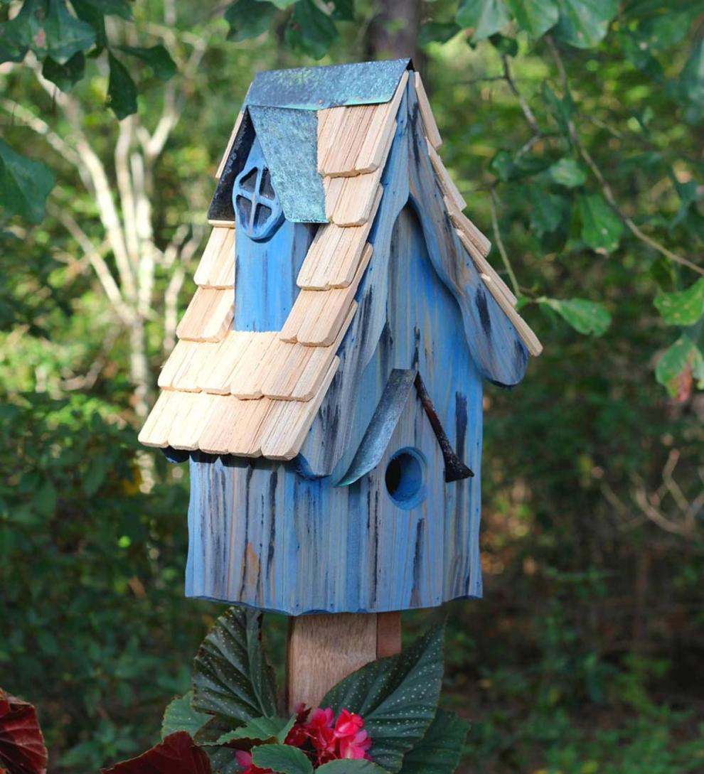 Plow &amp; Hearth Birdhouses | Yard &amp; Garden Boyd'S Bungalow Cypress Birdhouse - Blue