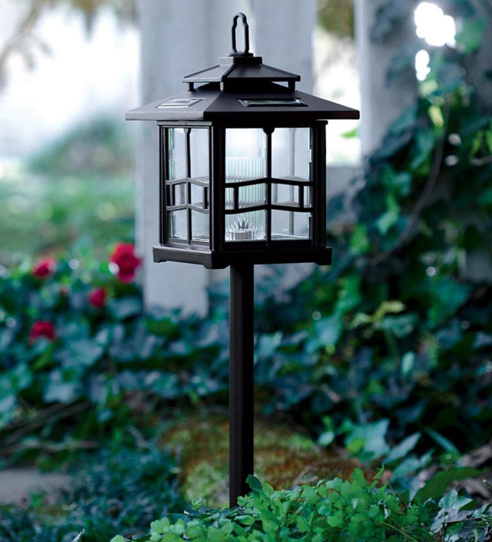 Plow &amp; Hearth Outdoor Lamps &amp; Lighting | Outdoor Living 3-In-1 Solar Lanterns With Shepherd'S Hook/Ground Stake, Set Of 2 - Bronze