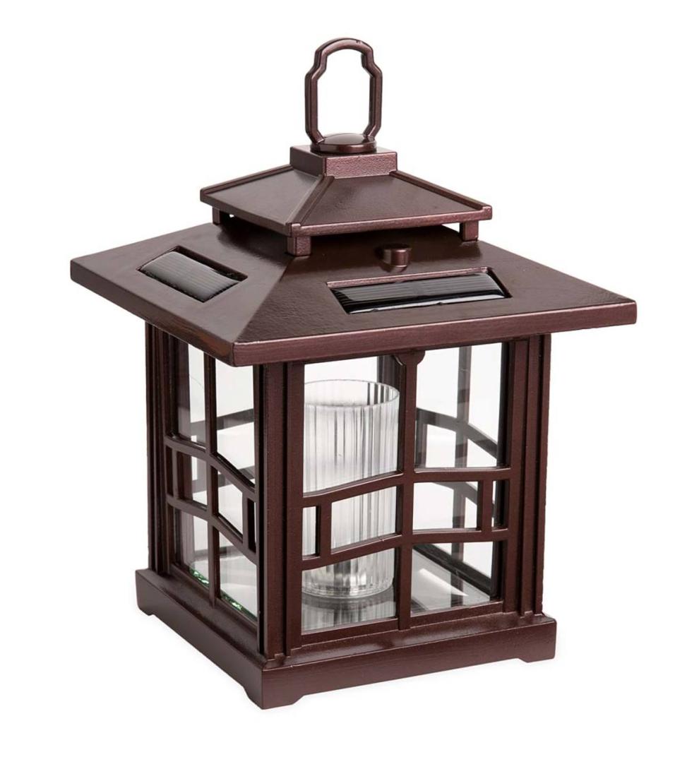 Plow &amp; Hearth Outdoor Lamps &amp; Lighting | Outdoor Living 3-In-1 Solar Lanterns With Shepherd'S Hook/Ground Stake, Set Of 2 - Bronze