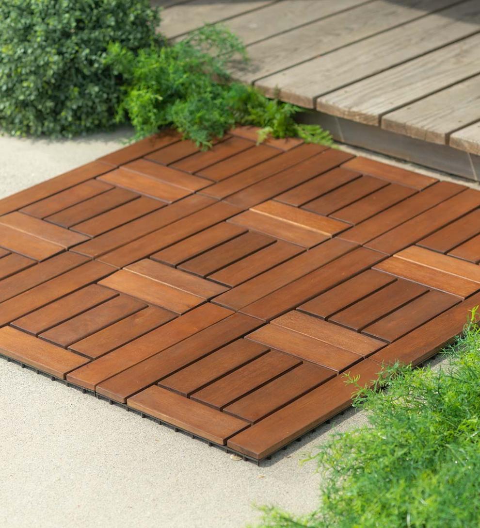 Plow &amp; Hearth Doormats &amp; Boot Trays | Outdoor Living 12" Sq. Eucalyptus Wood Tiles, Box Of 12