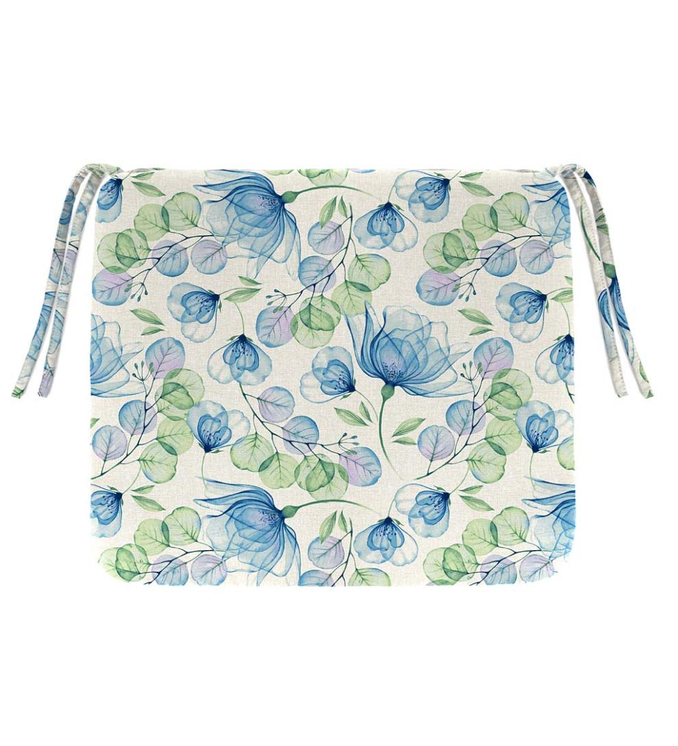 Plow &amp; Hearth Outdoor Furniture Cushions | Outdoor Living Polyester Classic Chair Cushions With Ties, 16" Sq. X 3" - Forest Hydrangea