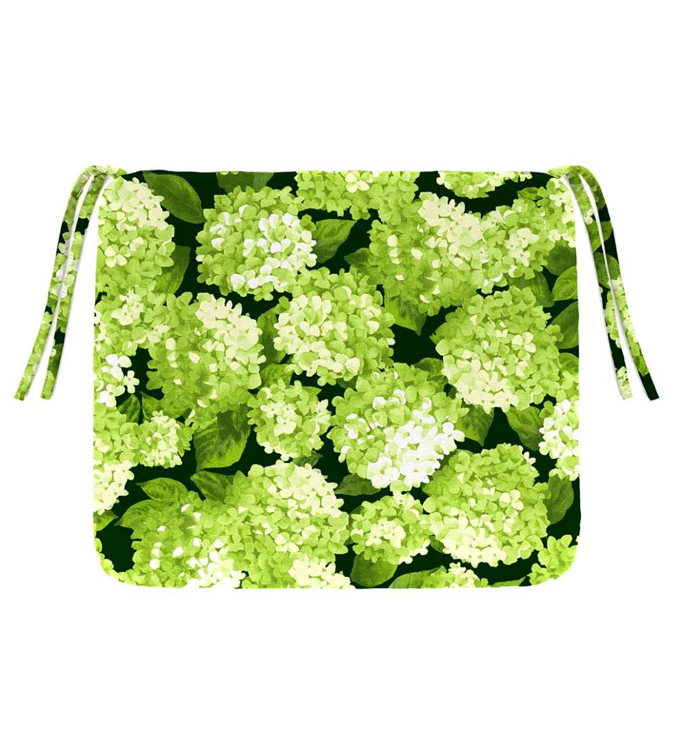 Plow &amp; Hearth Outdoor Furniture Cushions | Outdoor Living Polyester Classic Chair Cushions With Ties, 16" Sq. X 3" - Forest Hydrangea