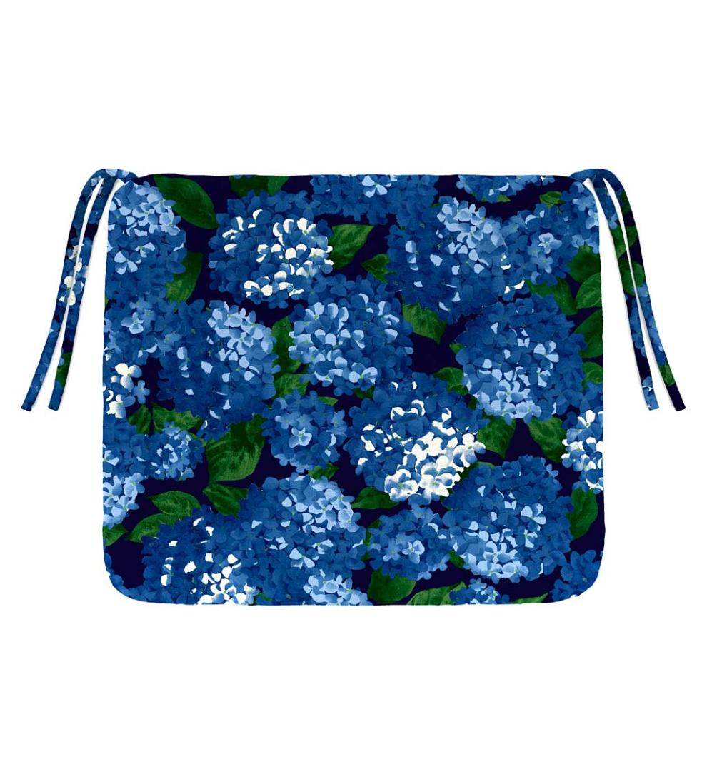 Plow &amp; Hearth Outdoor Furniture Cushions | Outdoor Living Polyester Classic Chair Cushions With Ties, 16" Sq. X 3" - Forest Hydrangea