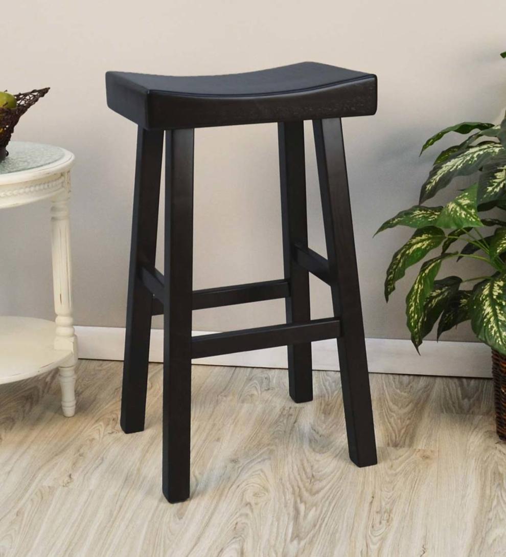 Plow &amp; Hearth Kitchen &amp; Bar Stools | Indoor Living 30" Wood Saddle Bar Stool - Antique White