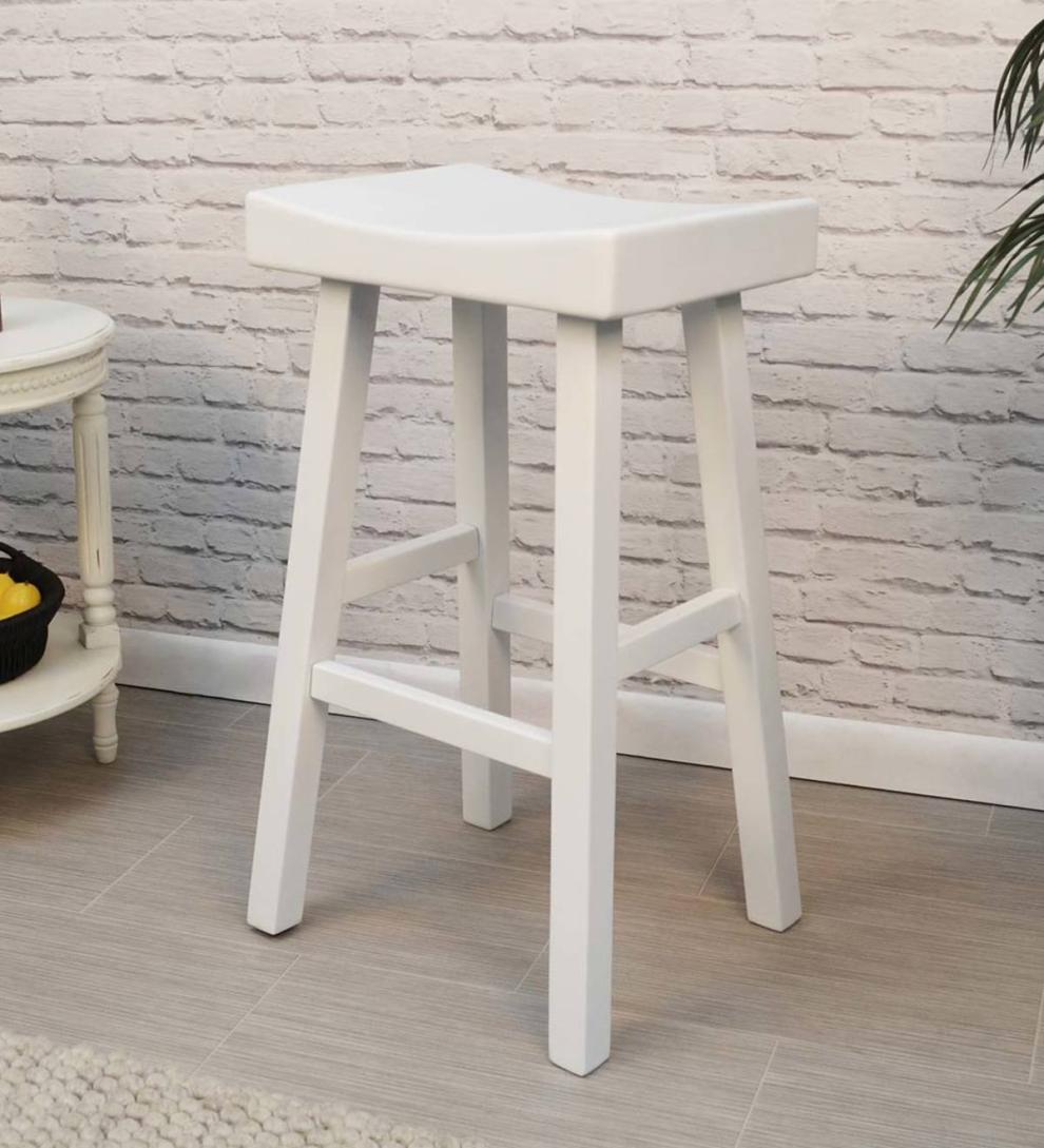 Plow &amp; Hearth Kitchen &amp; Bar Stools | Indoor Living 30" Wood Saddle Bar Stool - Antique White
