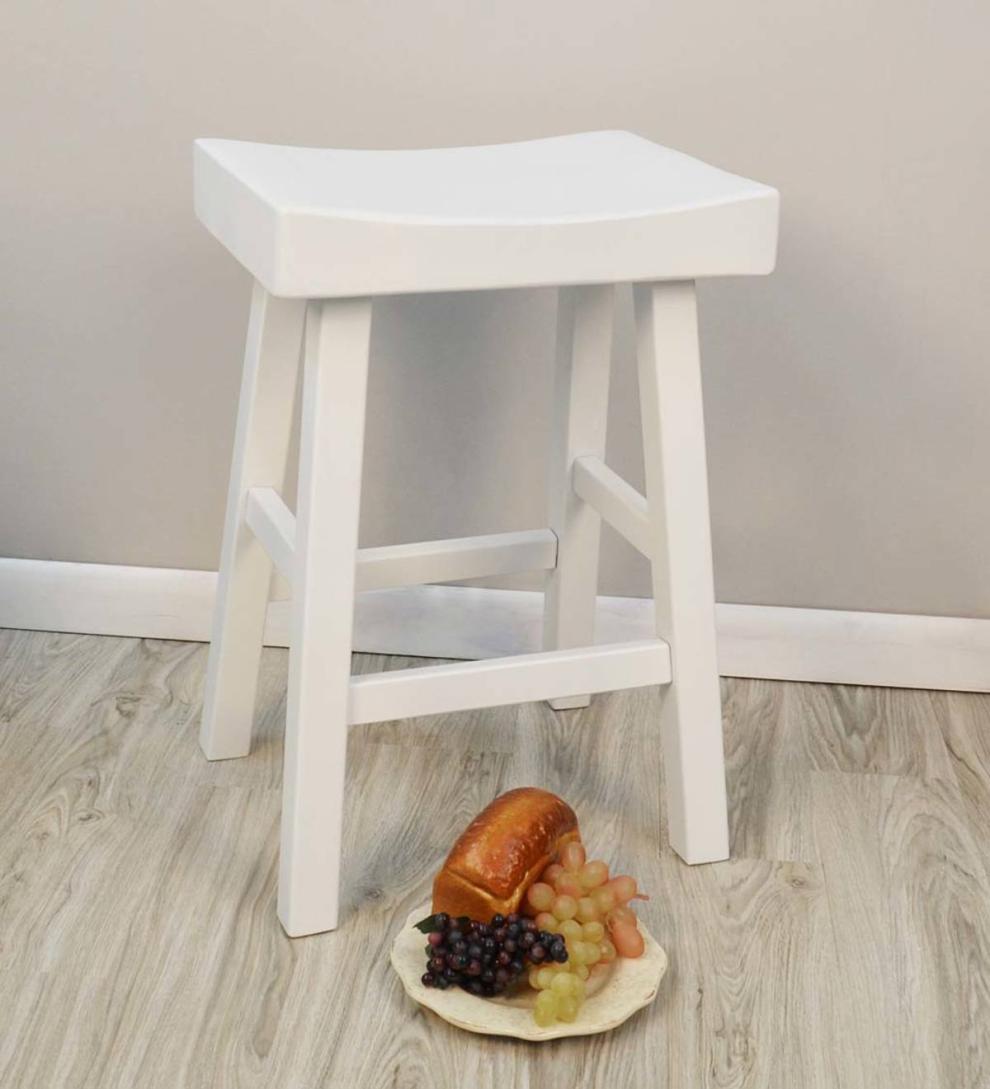 Plow &amp; Hearth Kitchen &amp; Bar Stools | Indoor Living 25" Wood Saddle Counter Stool - Antique White