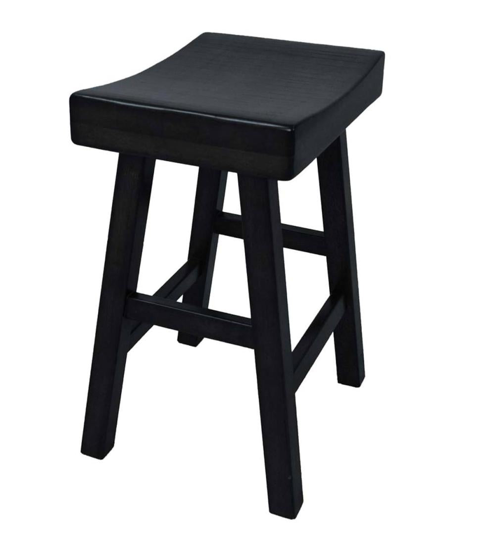 Plow &amp; Hearth Kitchen &amp; Bar Stools | Indoor Living 25" Wood Saddle Counter Stool - Antique White