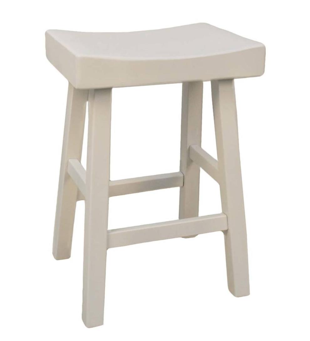 Plow &amp; Hearth Kitchen &amp; Bar Stools | Indoor Living 25" Wood Saddle Counter Stool - Antique White
