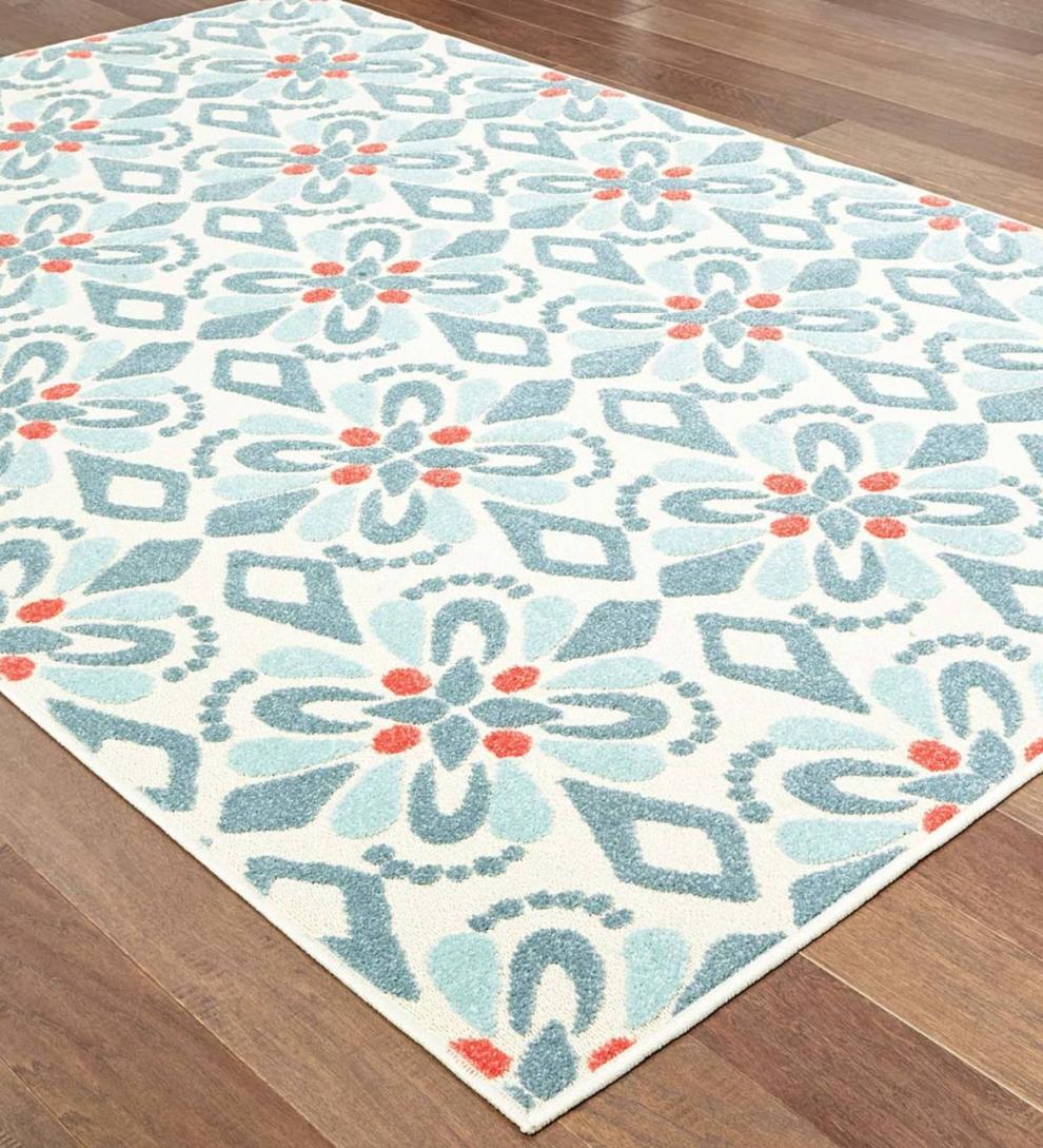 Plow &amp; Hearth Synthetic Rugs | Indoor Living Indoor/Outdoor Clearwater Print Rug, 8' X 10' - Blue