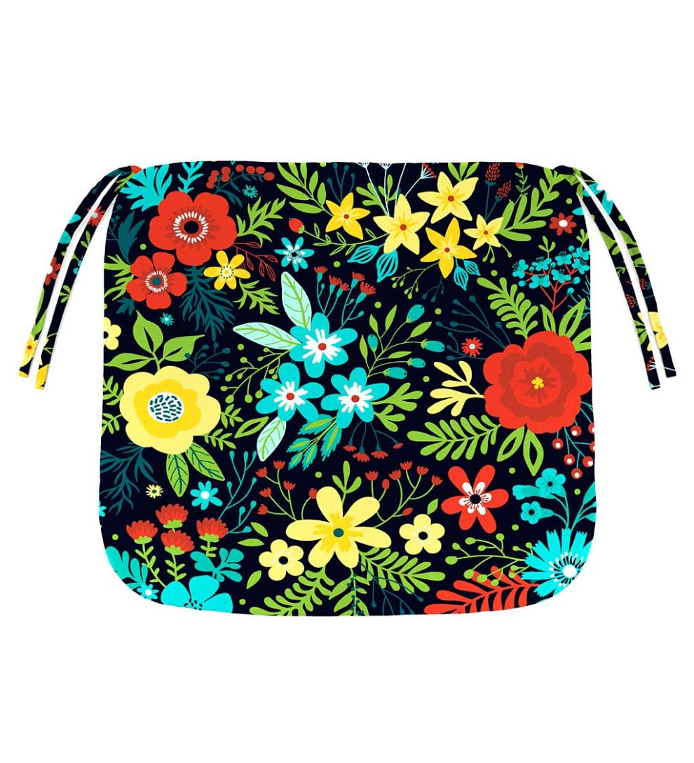 Plow &amp; Hearth Outdoor Furniture Cushions | Outdoor Living Polyester Classic Chair Cushion With Ties, 19½" X 19" X 3" - Forest Green