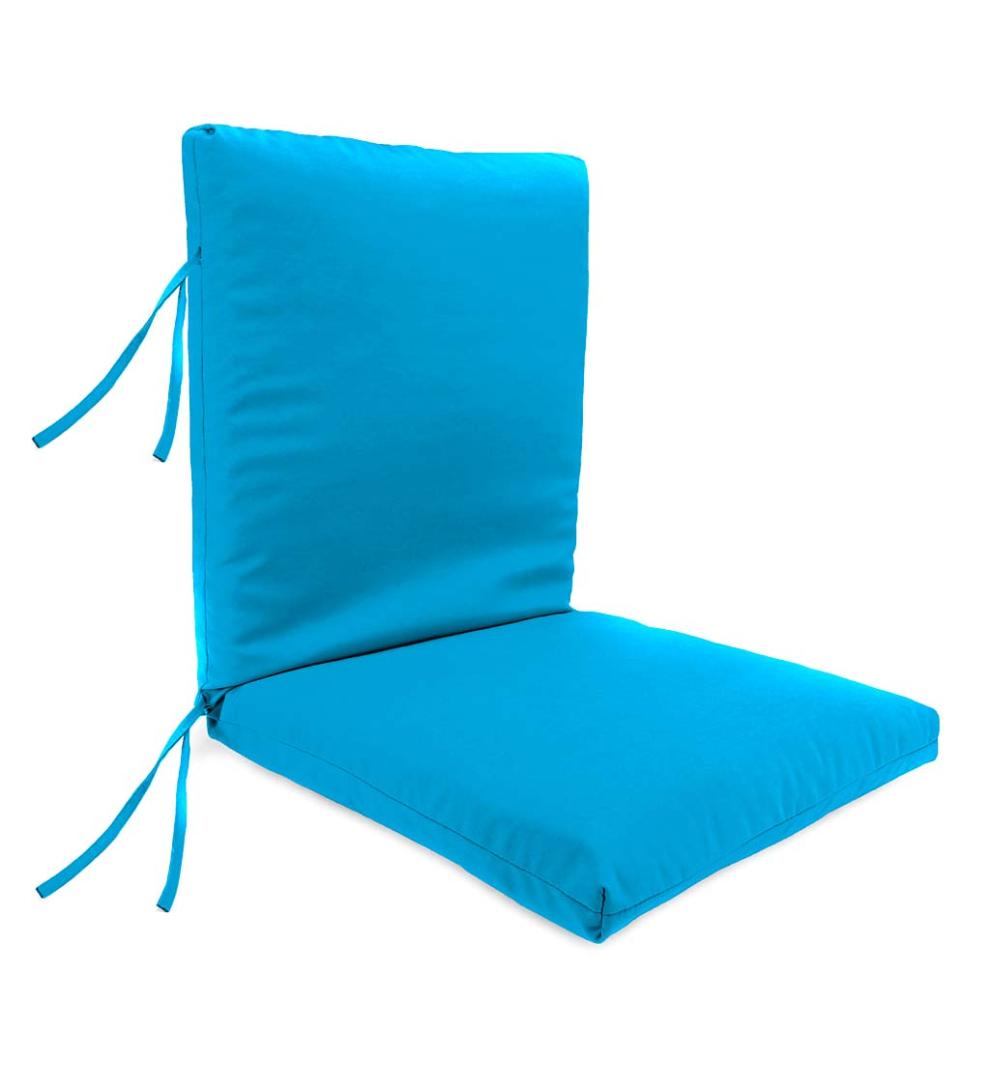Plow &amp; Hearth Outdoor Furniture Cushions | Outdoor Living Sunbrella Classic High Back Chair Cushion With Ties, 46" X 20" X 4" With Hinge 19" From Bottom - Beachglass