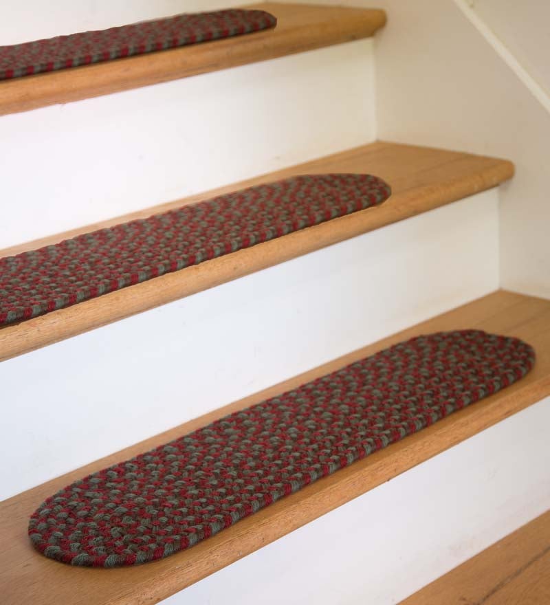 Plow &amp; Hearth Stair Treads &amp; Rug Pads | Indoor Living Usa-Made Wool Braided Virginia Stair Tread, 8" X 28" - Cappuccino