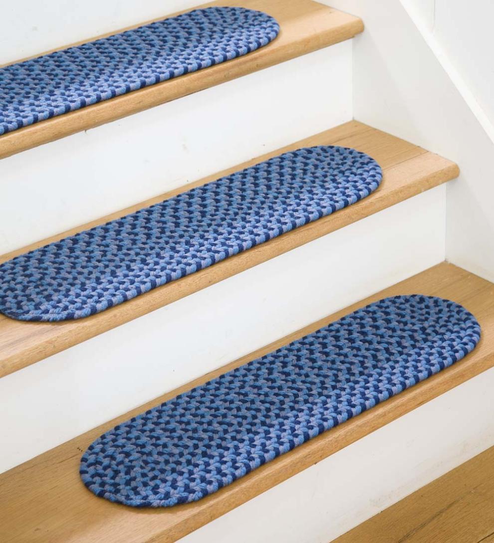 Plow &amp; Hearth Stair Treads &amp; Rug Pads | Indoor Living Usa-Made Wool Braided Virginia Stair Tread, 8" X 28" - Cappuccino