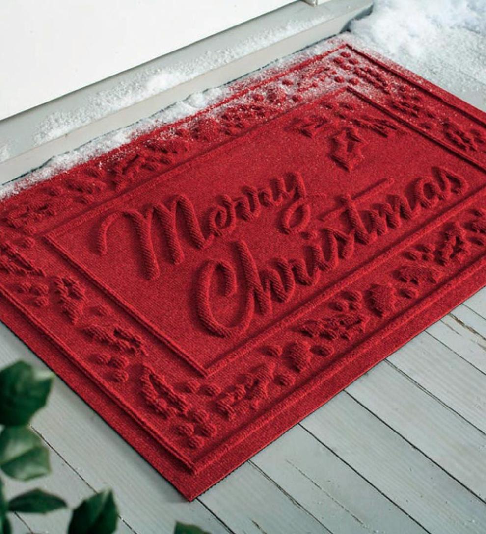 Plow &amp; Hearth Doormats | Indoor Living Waterhog Merry Christmas Doormat, 20" X 30" - Green