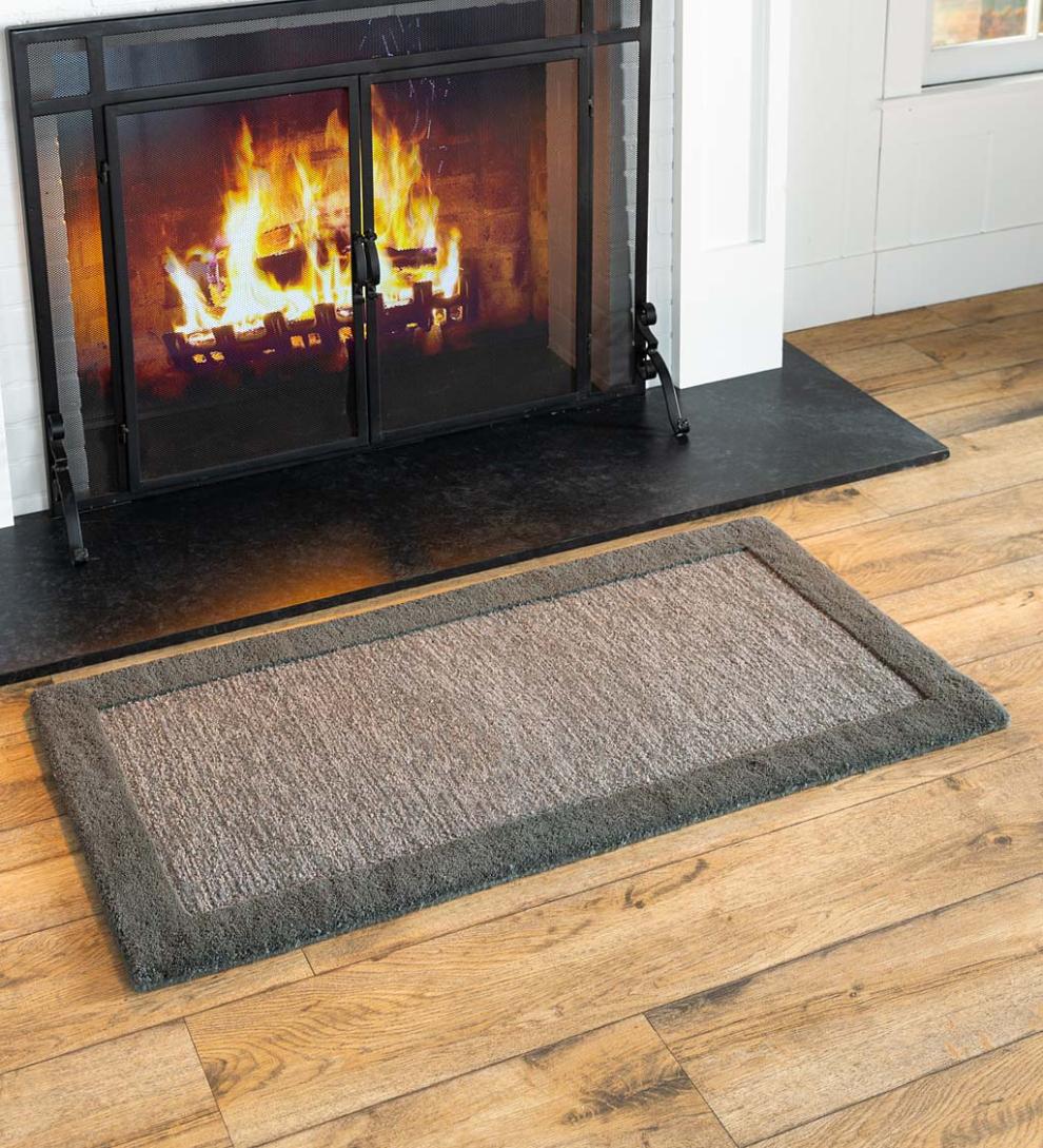 Plow &amp; Hearth Hearth Rugs | Fireplace &amp; Hearth Madrid Banded Half-Round Hearth Rug, 2' X 4' - Charcoal Brown