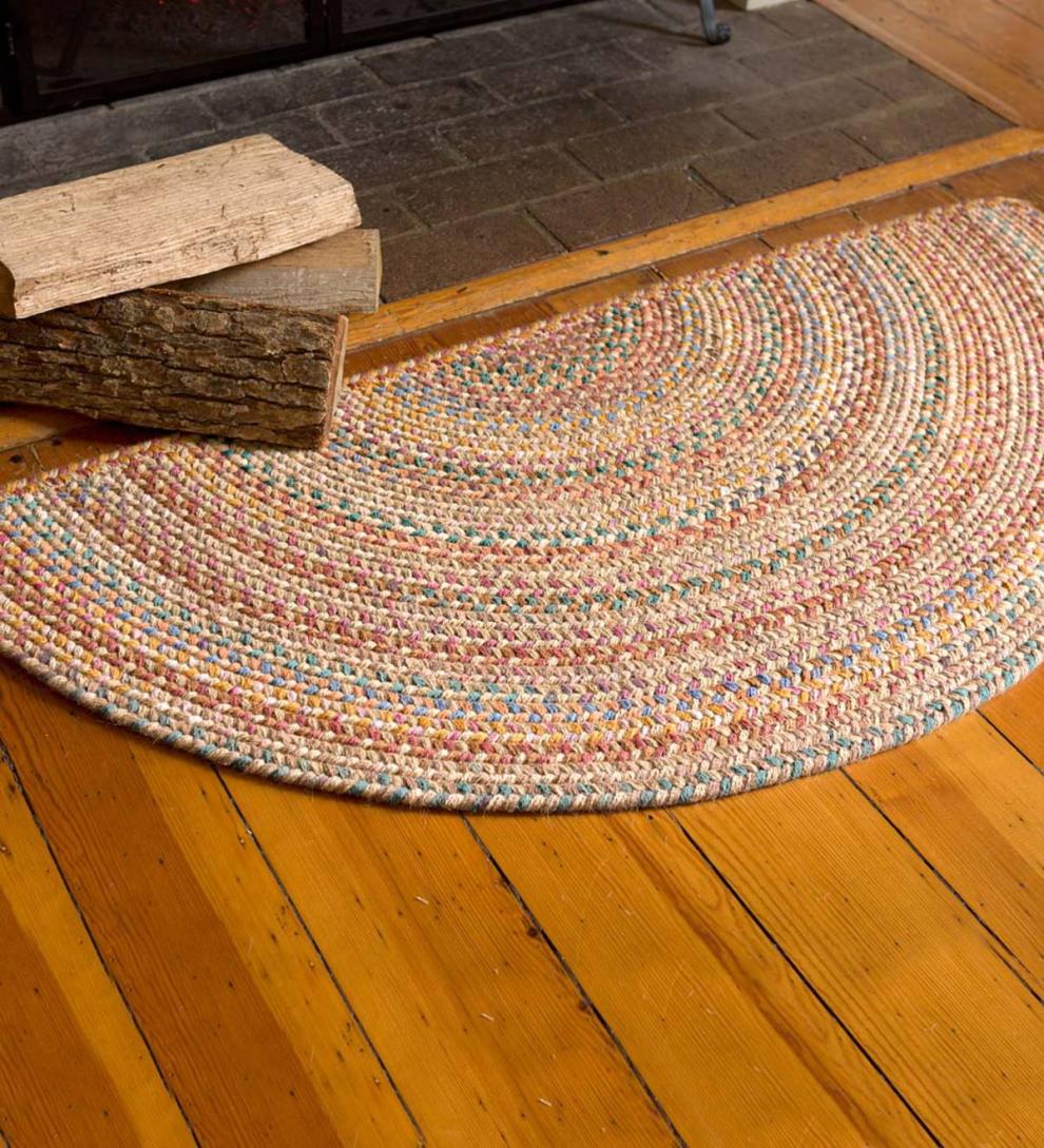 Plow &amp; Hearth Hearth Rugs | Fireplace &amp; Hearth Blue Ridge Half Round Wool Braided Rug, 2' X 4' - Moss Multi