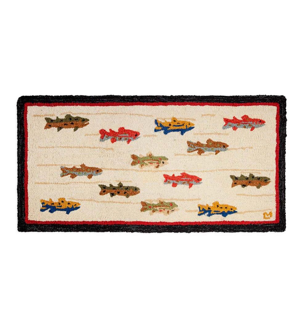 Plow &amp; Hearth Hearth Rugs | Fireplace &amp; Hearth Summer Trout Hand-Hooked Wool Rug, 24" X 48"