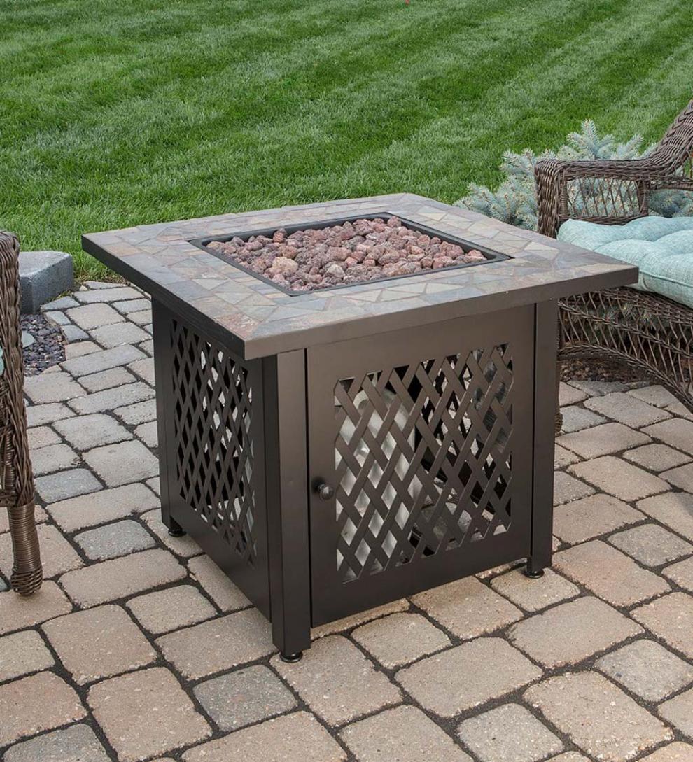 Plow &amp; Hearth Fire Pits | Fireplace &amp; Hearth Dolan Outdoor Lp Gas Fire Pit With Slate Tile Top, 30"