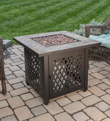 Plow &amp; Hearth Fire Pits | Fireplace &amp; Hearth Dolan Outdoor Lp Gas Fire Pit With Slate Tile Top, 30"